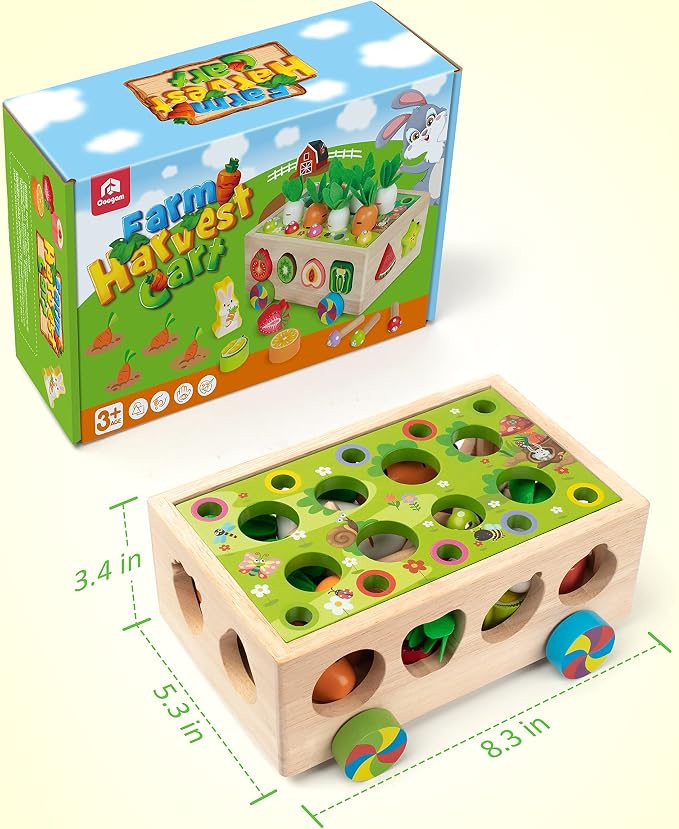 Coogam Montessori Fine Motor Toys for Baby Toddler, Wooden Shape Sorter Carrot Harvest Game for Easter Basket Stuffer, Preschool Learning Educational Gift Toy for 3 4 5 Year Old