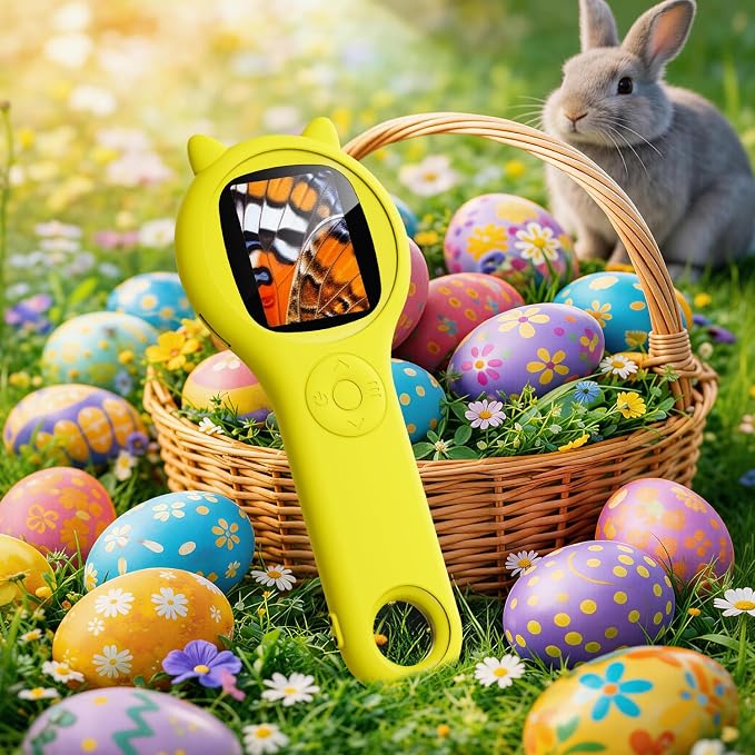 Kids Microscope for Summer Vacation, 500X Portable Digital Microscope with 2" IPS Screen, Beach Nature Discovery STEM Toy for Kids Age 5-12 (Yellow)