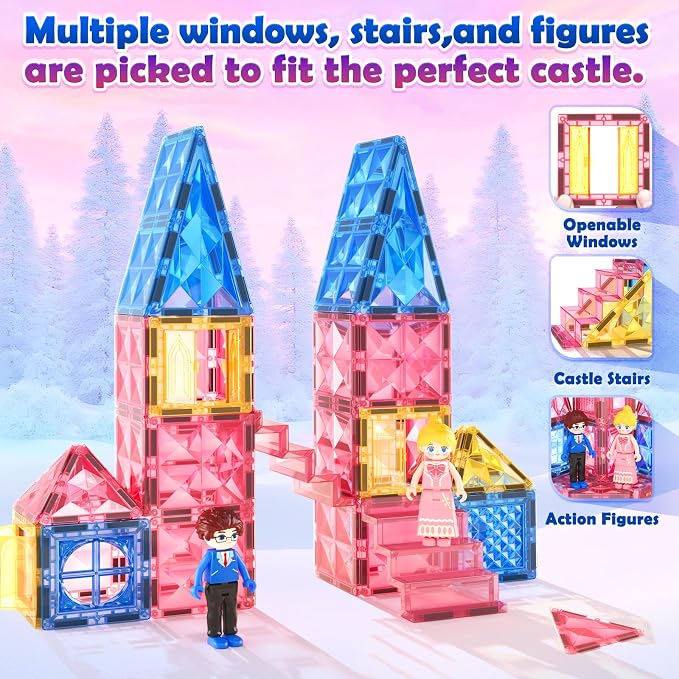 Diamond Magnetic Tiles Princess Castle Building Girls Toys ages 3-12 Games | Magnet Building Blocks STEM Montessori Learning Toys Girls Gift Xmas Birthday Present 3-5 4-8 9-12 Year Old Kids