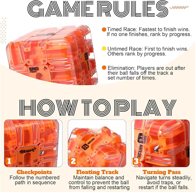 1 Sets Large Labyrinth 3D Maze Cube Puzzle Maze Game Gravity 3D Puzzle Cube Brain Teaser Ball Games for Kids Education Sensory Toys Gift for Adults (Classical,Orange)