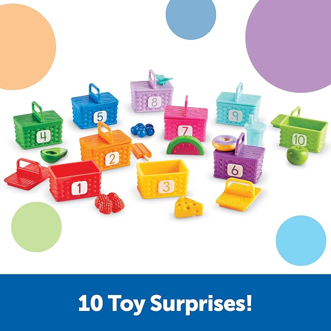 Learning Resources Sorting Surprise Picnic Baskets - Preschool Activities, Play Food for Toddlers, Color Sorting, Number Counter, Fine Motor Games, Birthday Gifts for Boys and Girls