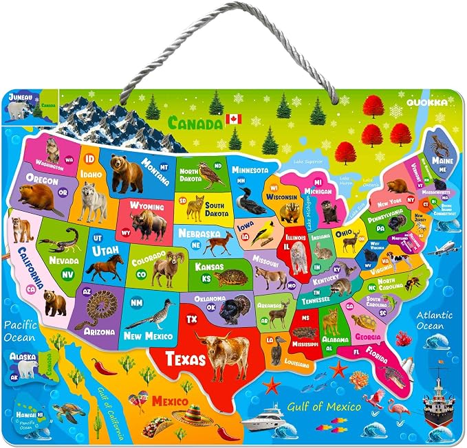 Magnetic Puzzles for Kids Ages 4-6 - USA Map Puzzles for Toddlers 3-5 | Montessori Realistic Educational Toys for Kids - United States Geography Learning Games for 5-8 Years Old