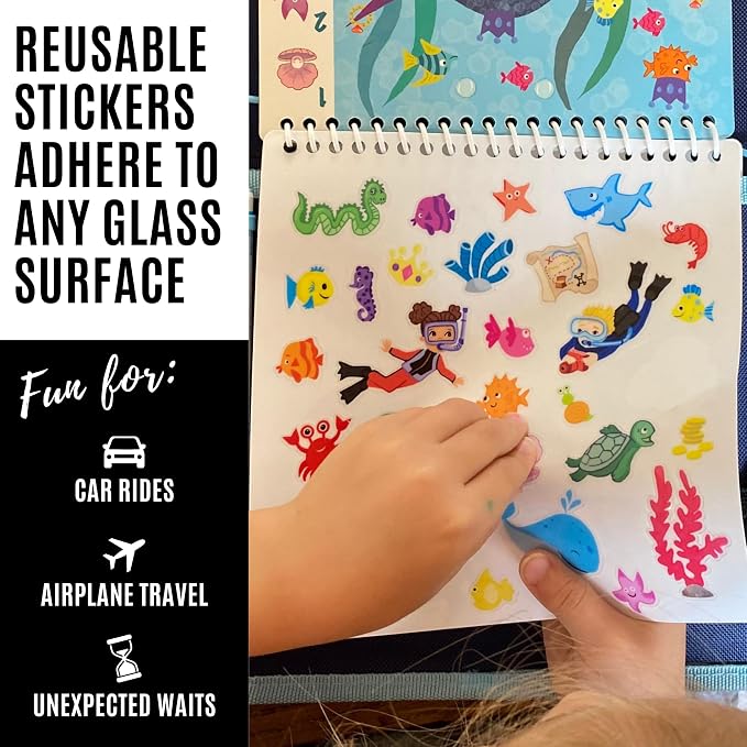 Totebook Dry Erase Activity Book for Kids - 18 Erasable Learning Games with Markers & Reusable Stickers, Travel Activities for Ages 4-6, Fits Case (Space Theme)