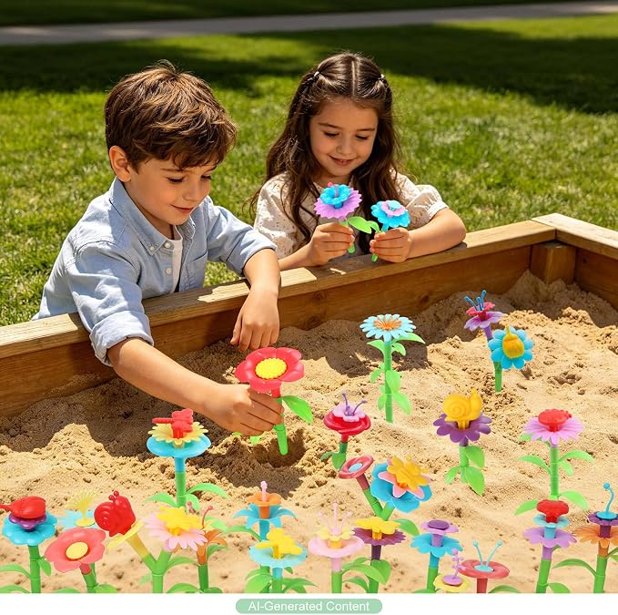 IQKidz Toddler Toys for Girls 2-4 Years Old, Flower Garden Building with Insect Features, Storage Box for Kids Age 3 5 6 7 8, Stacking Educational Preschool Learning STEM Activities 157 pcs
