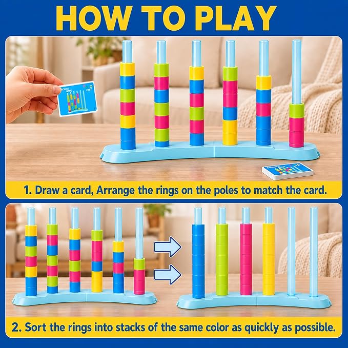 BBnote Giant Color Matching Challenge Game, Fast Pattern Match Ring Stacking Puzzle Stack Games, 1-2 Players, Family Board Game for Kids & Adults, Birthday Easter Christmas Party Gifts for Boy & Girl