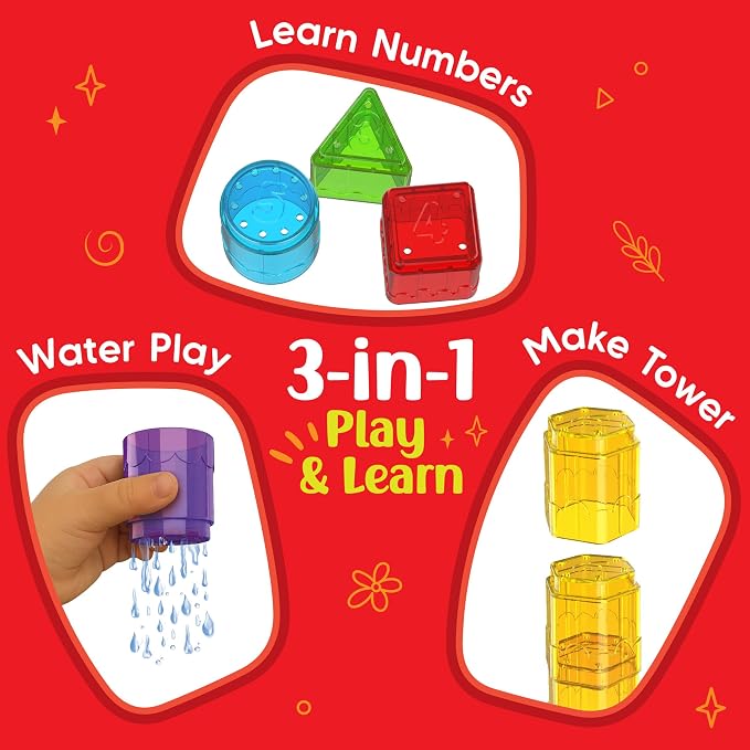Imagimake Leaps & Bounds - Bath Blocks, 3-in-1 Bath Toy, Ages 12 Month+ | Early Learning Bath Toy, Learn Numbers, Colors & Stacking Skills, Birthday Gift for Boys & Girls Ages 1,2,3 Years Old
