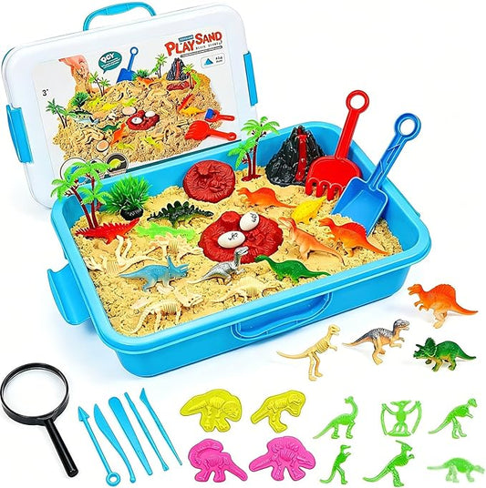 Vectronum Dinosaur Sensory Sand Kit for Boys, Sensory Bin with Lid, 2.64lbs Sand, Archaeology Tools, Dino Figures & Skeletons, Dinosaur Toys for Kids Toddlers 3-5 5-7+ Year Old Christmas Birthday Gift