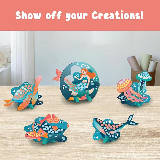 BINCA Foam Sticker Mosaic Art Activity, 750+ 3D Glitter Foam Stickers, 5 Underwater Animals with Display Arch, DIY Mess-Free Activity, Gifts for Boys & Girls Ages 5,6,7,8