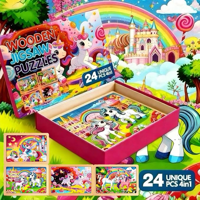 Wooden Puzzles for Kids, Jigsaw Puzzles, Unicorn Theme Educational Gifts | 100% Wooden