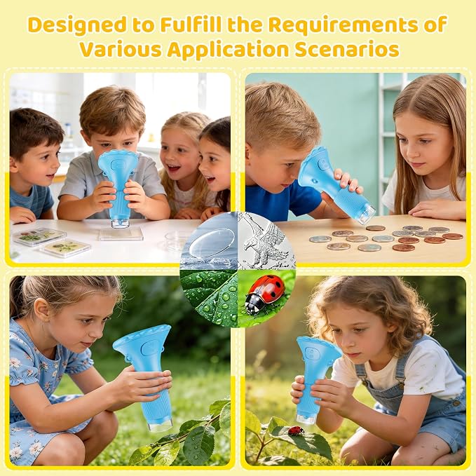 Kids Microscope, Pocket Portable Microscope for Kids with 2'' Inch Screen - Powerful Handheld Microscopes Bug Microscope with Light, 2026 Best Easter Birthday Gifts for Age 3-12 Boys - Blue | handheld bugs magnifier, record photos & videos, rechargeabl...