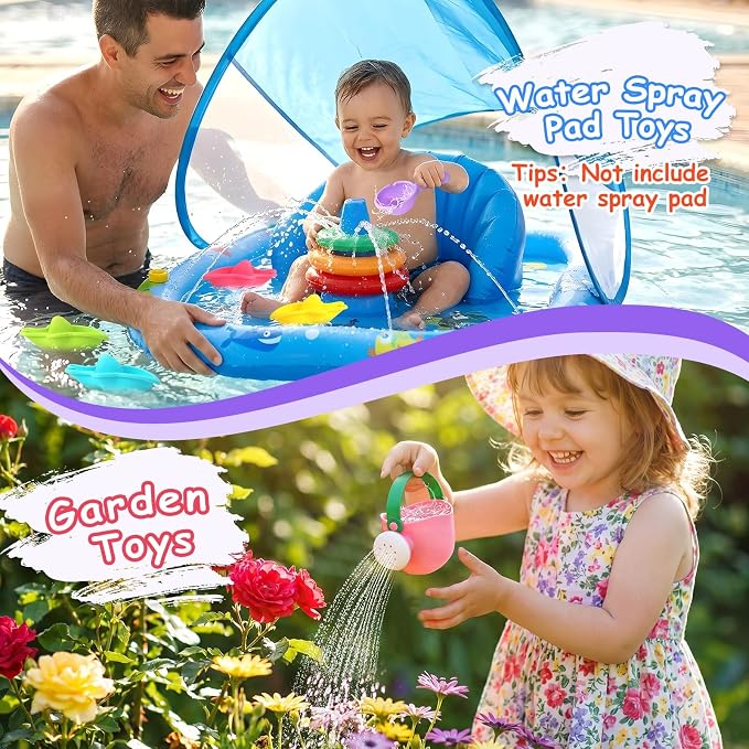 Baby Bath Toys, Mold Free Bath Toys Toddlers 2-4 | Fun Bath Time Play with Stacking Shark Boats, Watering Can & Scoop for Kids Ages 1-3, Toddler Gifts
