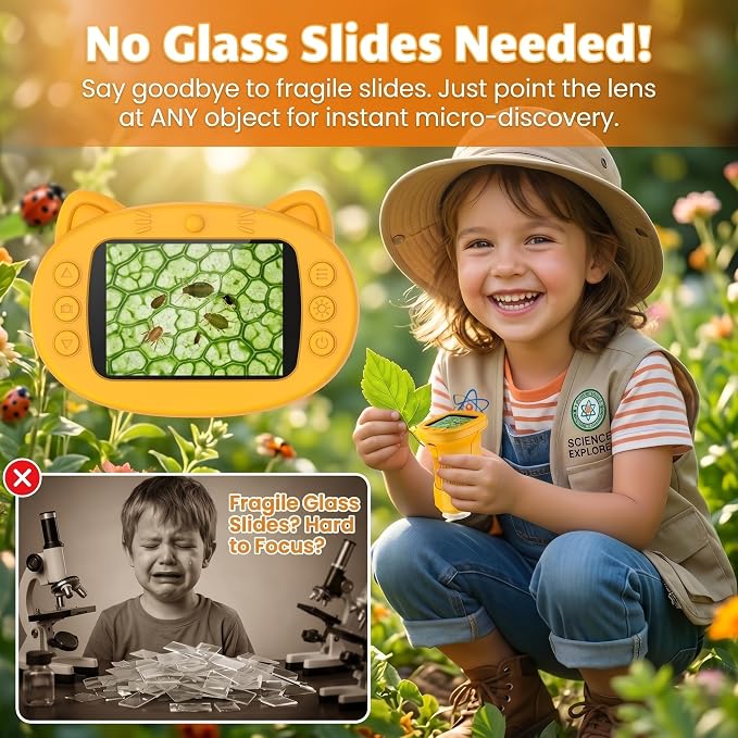 Kids Microscope, 4K 1000X Zoom, 2.4" Screen, STEM Toy for Ages 4-8 | Digital Microscope with Photo & Video Recording, 8 LED, USB Rechargeable, No Slides Needed, Birthday Gift for Boys Girls 4-12