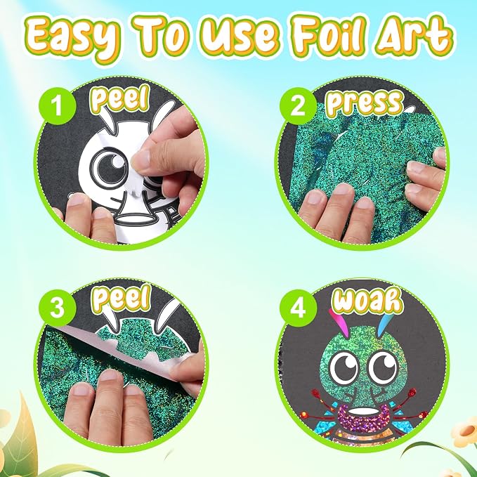 Foil Craft Bugs Butterfly DIY Art Fun Kits Set, No Mess Creative Foil Art Drawing Game for Kids, Birthday Gifts Crafts Supplies Travel Toys for Girls Boys Ages 4-9