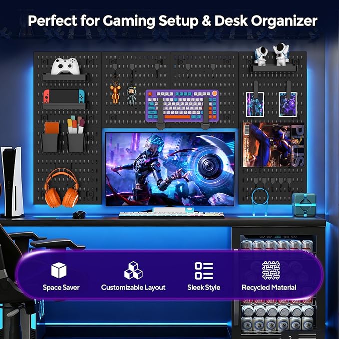 Black Peg Board, 24"x36" Pegboard Wall Organizer, Includes 6PCS Black Peg Boards and Accessories, Plastic Peg Board Panels for Craft Room, Office, Kitchen, Gaming Room
