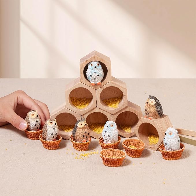 Sorting Stacking Wooden Toys for Toddlers Owl Montessori Toys | Toddler Sensory Bin Tool Toy, Wood Owl House Fine Motor Skill Toy Early Learning Preschool Educational Gift for Kids