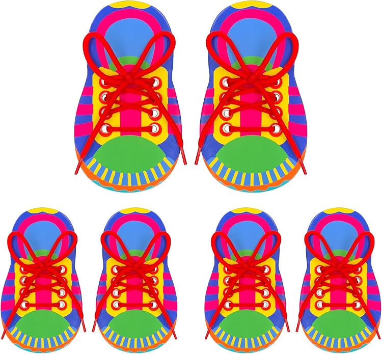 ZAKVOOR 6 Pack Shoelace Threading Practice Boards – Durable Cardboard Lace-Up Tool for Fine Motor Coordination and Hand-Eye Training