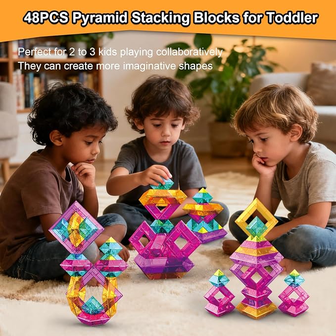Building Blocks 48 PCS Stacking Toys for Kids 3 4 5 6 Years Old | Preschool Learning Activities for Toddlers 3-4 Years, STEM Educational Learning Toys Gifts for Boys Girls