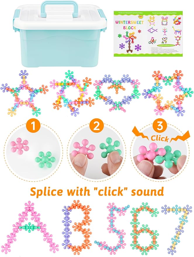 600PCS Building Blocks STEM Construction Toy, Macaron Colors | Interlocking Snowflake Discs in BPA-Free Plastic with Storage Case – Boosts Fine Motor Skills & Creative Play