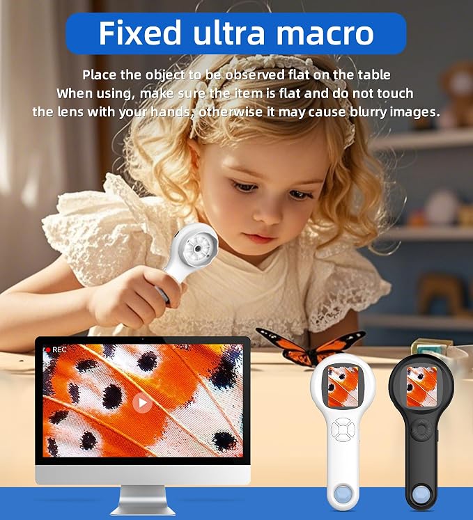 Microscope for Kids - Mini Pocket Digital Kids Microscope, Portable Handheld USB 500X Magnifying Glass, 4X Zoom, Christmas Birthday Gifts for Boys Girls Aged 3-12