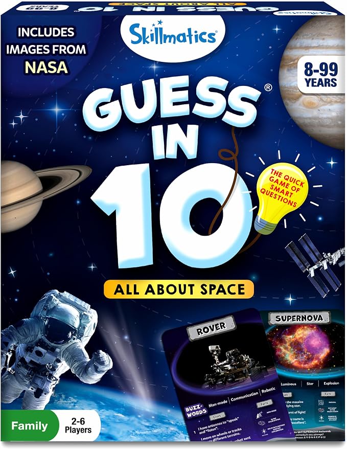 Skillmatics Guess in 10 – NASA Space, Educational Card Game, Gift for Kids | Family Trivia Game, STEM Board Game, Science & Planets, Screen-Free Fun, Girls & Boys Ages 8, 9, 10 and Up