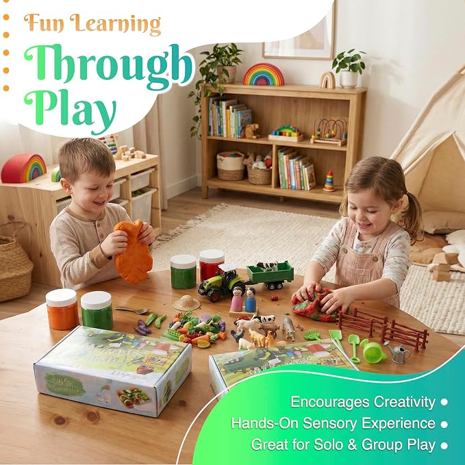 Farm Sensory Dough Kit (3 Jars) Non-Toxic Dough - Perfect Creative Play & Gifts for Kids