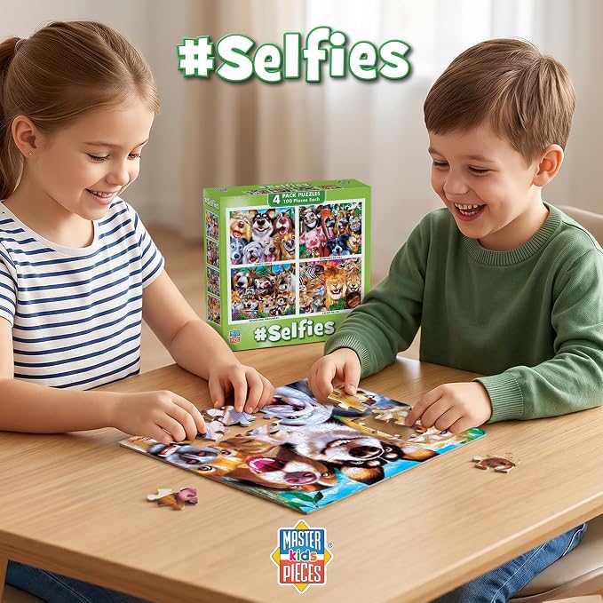 MasterPieces – Jigsaw Puzzle Set for Kids 6+ Years, 4-Pack of 100 Pieces, Educational and Fun Game, Silly Animals Collection, Gift Idea for Children, 8" x 10" | 4 pack 100 piece puzzles for kids ages 6+ with silly animal art, thick pieces, matte finish...