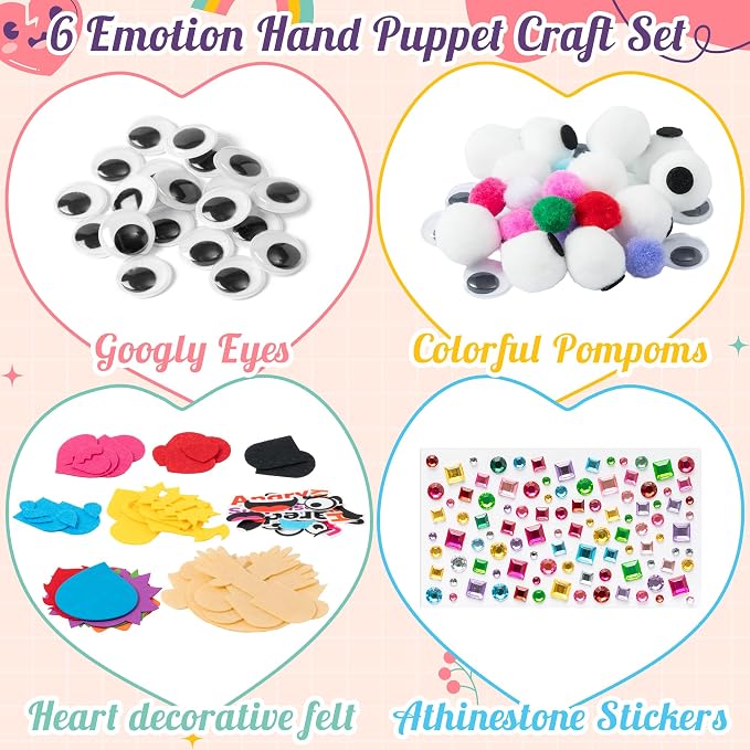 WATINC Hand Puppet Making Kit, Felt Sock Puppet Toys for Kids (Emotion) | 6 Styles, Make Your Own Storytelling & Role Play Crafts, Creative Group Activity, Party Favors & Gifts for Kids Ages 4-8
