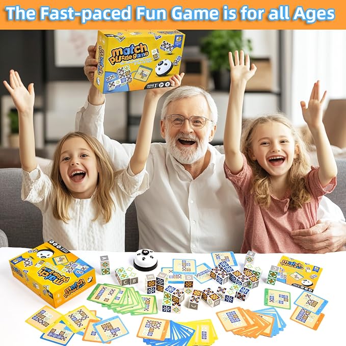 varbertos Wooden Matching Game Puzzle Games, Pattern Block Match Puzzles Building Cubes with Bell for Kids and Adults Toys Board Games for Family Night