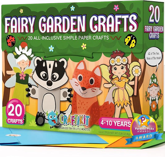 Craftikit® 20 Award-Winning Fairy Garden Crafts for Kids - 20 All-Inclusive Fun Paper Toddler Crafts, Fairy Garden Kit for Kids Ages 3-10