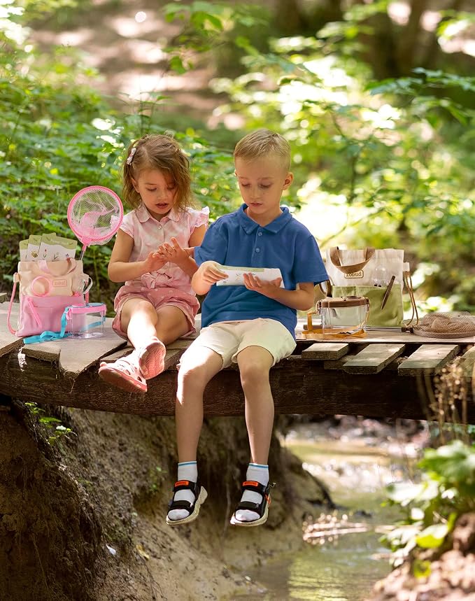 ROBUD Dual Bug Catcher for Kids,Includes 1 Pink and 1 Green, Bug Catching Kit with Bag Kit, Outdoor Exploration Set for Camping, Montessroi Toy for Kids Coming Closer to Nature，WRP61