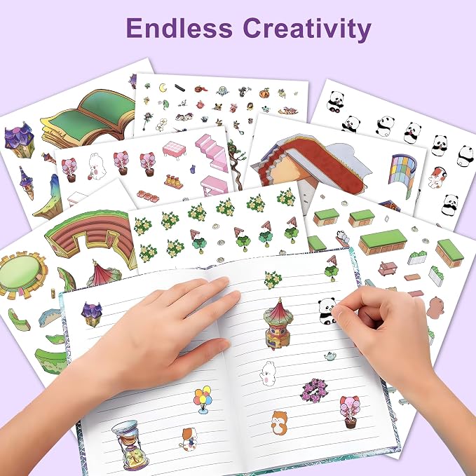 Scene Sticker – 20 Sets of DIY 3D House Scenes Cute Cartoon Stickers Kit for Kids & Adults – Fun Sticker Therapy Activity for Stress Relief, Crafts & Gifts (Purple-13 Scene)