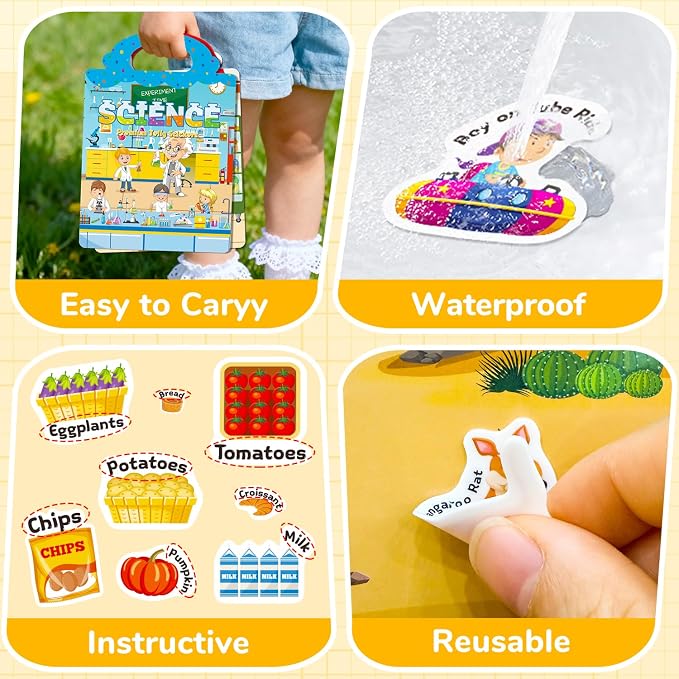 3 Sets of Reusable Jelly Stickers Books - Perfect for 3-6 Year Olds Jelly Stickers Books - Airplane and Car Travel Toys Educational Gifts for Boys and Girls (Robot+Science+Desert