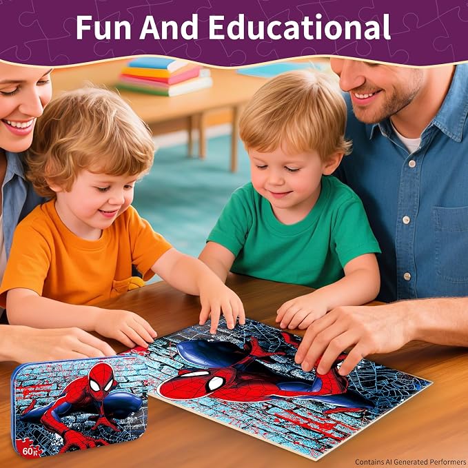 Kids Puzzles Ages 3-8, 60 Pieces Jigsaw Puzzles in Metal Box, Educational Learning Toys for Boys and Girls, Premium Puzzle Games, Kids Puzzle Gift
