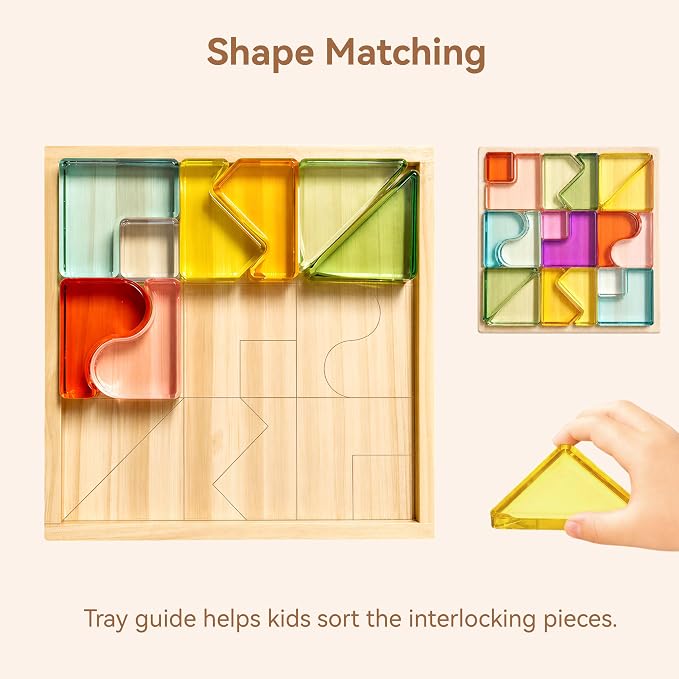 Rainbow Building Blocks for Kids, Montessori Color Matching Block Toys 3-6 | 18 PCS Acrylic Color Sorting Game, Montessori Stacking Toy for 3 4 5 6 Year Old,Educational STEM Creative Toys for Boy Girl