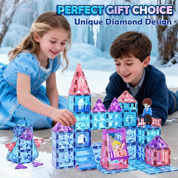 Diamond Magnetic Tiles Building Blocks-Princess Toys for Kids , Girl Gifts | Magnetic Tiles for Kids, Magnetic Blocks, 3 4 5 Year Old Girl Birthday Gifts, Toys for 3 4 5 6 Year Old Girl, Frozen Toys