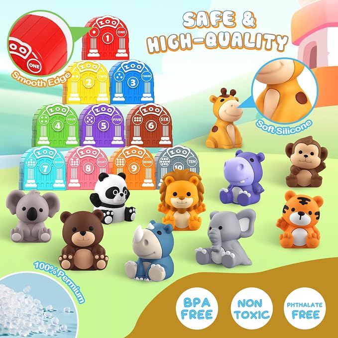 Toddler Toy for 1 2 3+ Years Old,Learning Toy for Toddlers with Animal Toys | 20PCS Safari Animal,Montessori Educational for Kids,10 Animals &10 Houses for Babies Boys Girls Christmas Birthday Gift