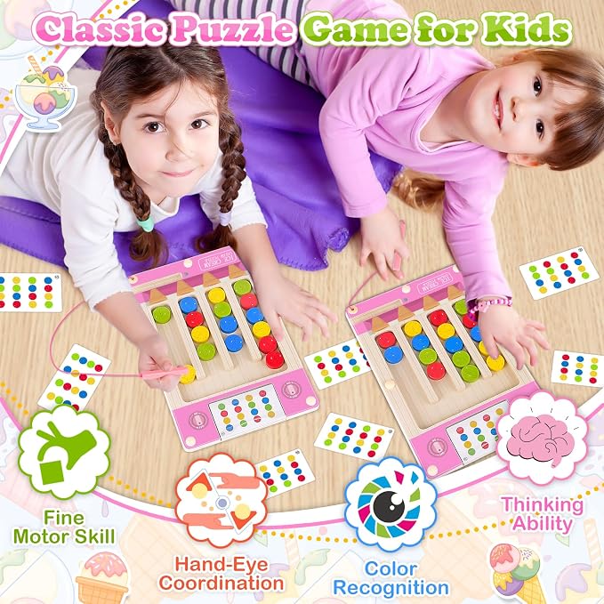 Magnetic Wooden Toys for 3-6 Year Old Girls, Montessori Brain Teasers Game | 3 4 5 Year Old Girl Birthday Gifts, Sensory Toys for Kids with Autism, Road Trip Color Puzzle Maze Toy - Outdoor Portable