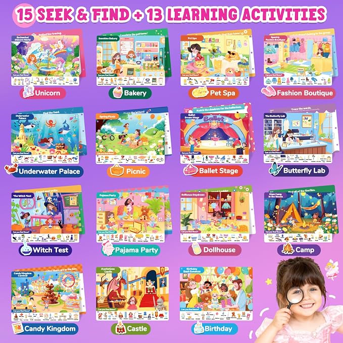 JoyCat Seek & Find Game Book, Educational Toys for Girls Ages 3-6 | Preschool Learning Activities for Toddlers & Kids, Christmas Road Trip Travel Toys for Car & Airplane, Gifts for 3-6 Olds