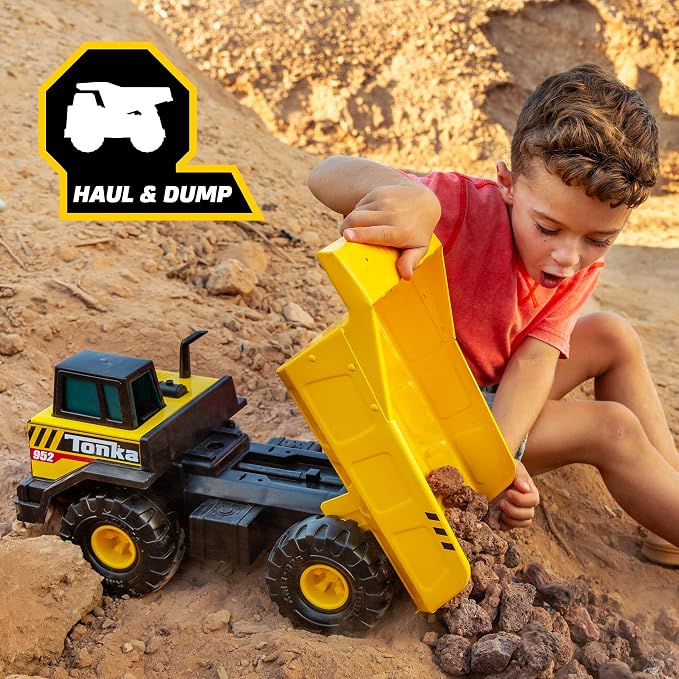 Tonka Steel Classics Mighty Dump Truck - Made with Steel & Sturdy Plastic, Yellow Toy Construction Truck, Boys and Girls, Kids, Toddlers, Ages 3+