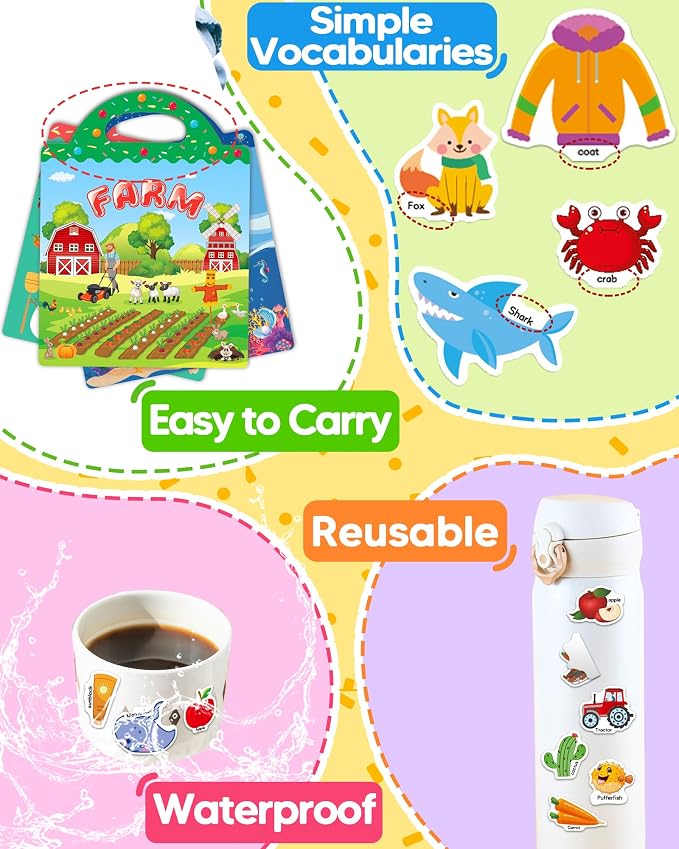 Benresive Reusable Sticker Book for Toddlers, Stickers for Kids, Travel Toy | Toddler Toys, Boys Girls Birthday Gifts, Airplane & Road Trip Essentials Kids, No Mess Waterproof Toddler Crafts Activities