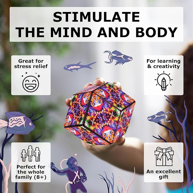 Shashibo DODECA Magnetic Puzzle Cube, Stress Relief Fidget Toy | 100+ Possible Shapes, Sensory Fidget Toy For Adults & Kids, Fun Shape Shifting Puzzle Box For All Ages
