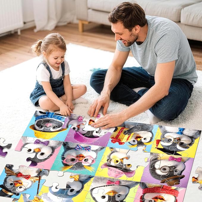 Jumbo Floor Puzzle for Kids,48 Piece Penguin Jigsaw Puzzle Ages 3-8 | 12 Penguin Characters,Extra-thick Cardboard,Preschool Learning Toy,35x24 in Completed,Educational Gift for Boys and Girls
