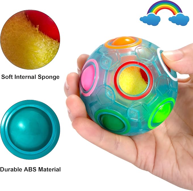 Magic Rainbow Puzzle Ball, Fidget Ball Puzzle Brain Teaser Fidget Toy for Boys & Girls- Birthday Party Easter Valentines Christmas Stocking Stuffers for Kids Teen & Adults(Blue)