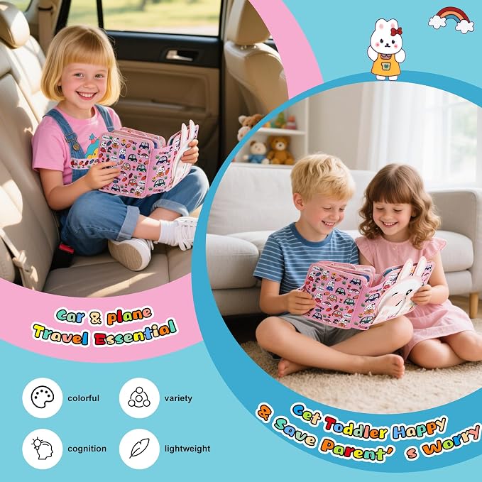 Bunny Montessori Busy Book for Toddlers 1-3 - Soft Felt Hand-Stitched Sensory Board Quiet Toy for 1 2 3 Year Old Toddler Boy Girl - Travel Essentials Educational Activity Toys Birthday Easter Gifts
