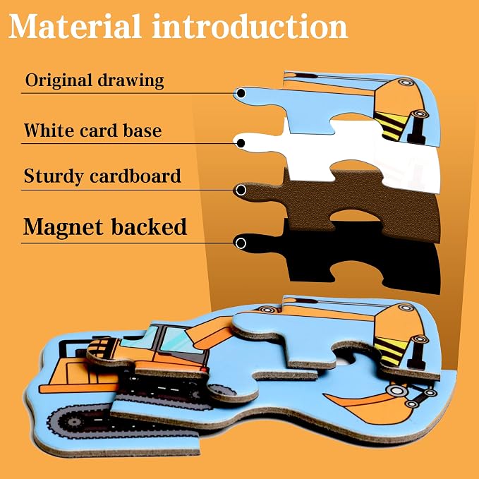 Magnetic Puzzles for Kids Ages 3-5, Travel Toddler Excavator Puzzle Toy | Refrigerator Magnet Game for Ages 4-6, Learning & Birthday Gift for Boys, Car Airplane Road Trip Quiet-Time Activity Toys