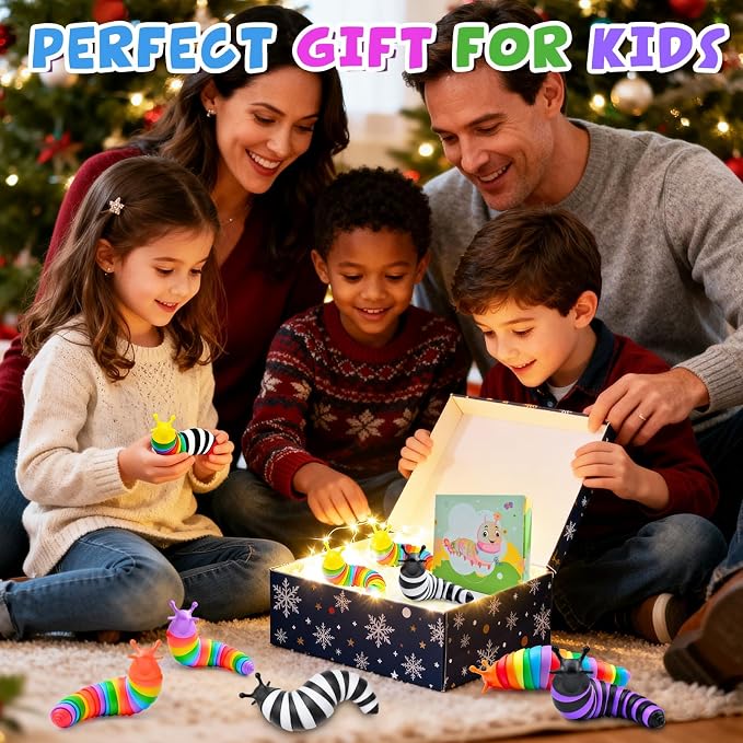 Cevioce 12PCS Slug Fidget Toys Bulk, Easter Gifts for Boy Girl Toddler 3+ Sensory Figette Worm for Adults Stress Relief for Autism ADHD Autistic Travel Toys Easter Basket Stuffers for Kids A