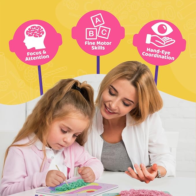 jackinthebox Poke Art Candyland Crafts Kits for Kids, Girls Gift, Ages 4-8 | 1400 fabric pieces, travel arts activities & birthday gifts, mess-free toddler, age 4 5 6 7 8 9 year old, flower pressing