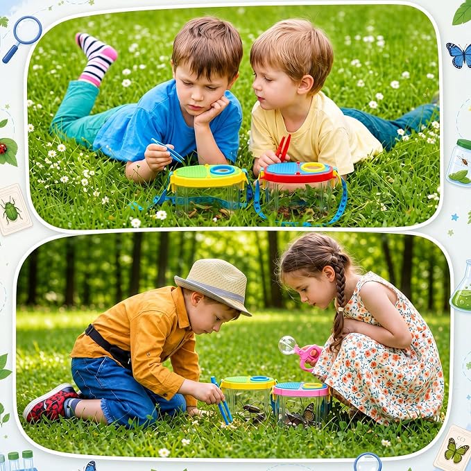 Halloscume 20 Set Bug Catcher for Kids Bug Viewer and Insects Tweezer for Students, Critter Catching Kit Magnifying Insect Cage Container Kit for Kids Outdoor Science Nature Exploration