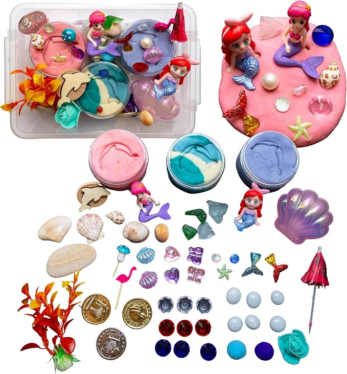 Play Dough Kit, Sensory Kit, Playdough Non-Toxic, Sensory Motor Aids, Gift for Kids & Toddlers, Sensory Play Set, Fine Motor Activity (Mermaid Play Dough Kit)