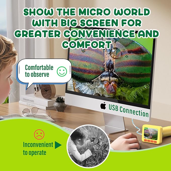 IMICHI Microscope for Kids 50X-1000X 2 inch IPS HD Screen, 32GB Storage Card, 1080P Video, 2-Hour Battery Life, Easy Carry, Slides Included - Perfect Science Kit Gift for Kids Ages 8-12 Yellow